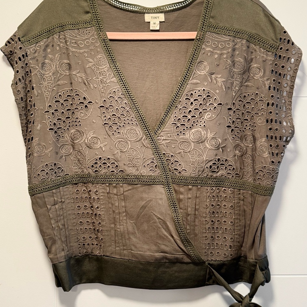 Anthropologie Women's Olive Green Wrap Top